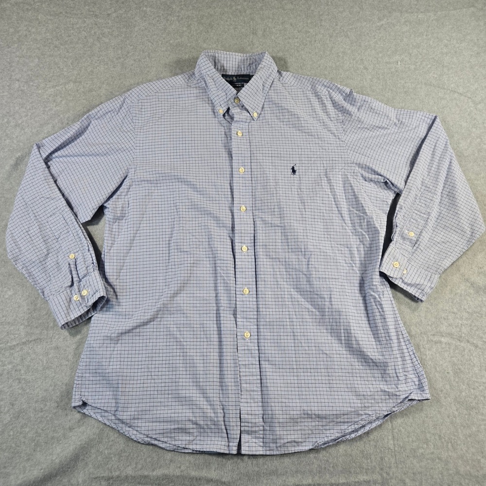 Ralph Lauren Mens Custom Fit Blue Plaid Button Down Shirt 17 32/33 L